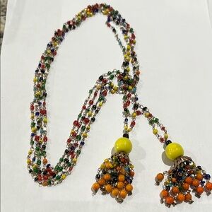 Multicolor Beaded Necklace with Tassels. Vintage 1920”Millefiore art.